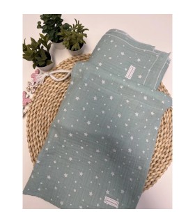 MUSELINA ESTRELLAS VERDE AGUA + BOLSITA