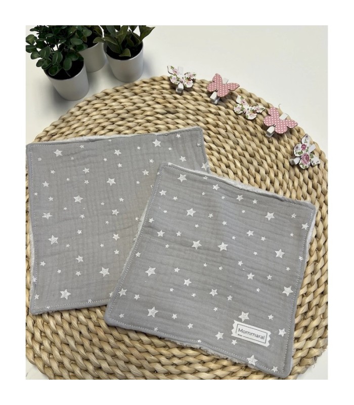 TOALLITAS MULTIUSOS ESTRELLITAS GRIS MUSELINA