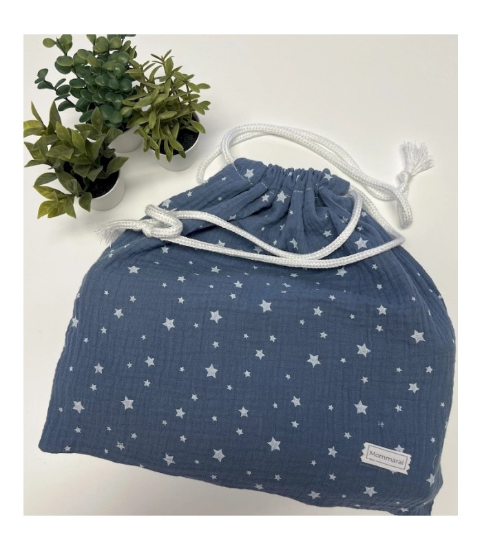MUSELINA ESTRELLAS AZUL AZAFATA + BOLSITA