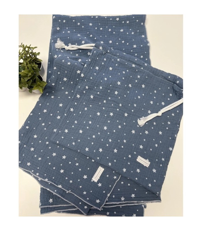 MUSELINA ESTRELLAS AZUL AZAFATA + BOLSITA