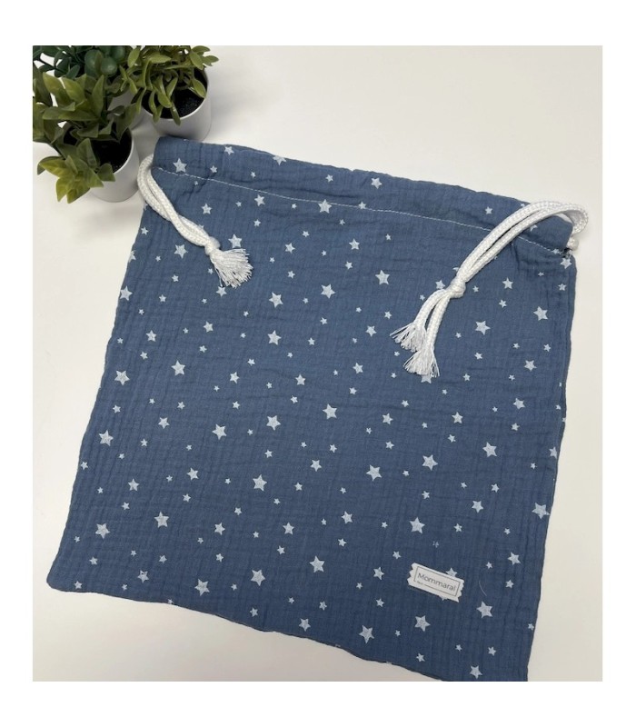 MUSELINA ESTRELLAS AZUL AZAFATA + BOLSITA